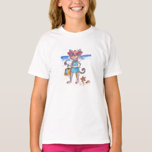 Camiseta Gato Whimsical na Praia