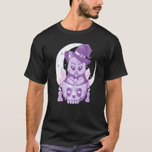 Camiseta Gato Wiccano Pastel Góthico Fofo Sinistro Bruxo E