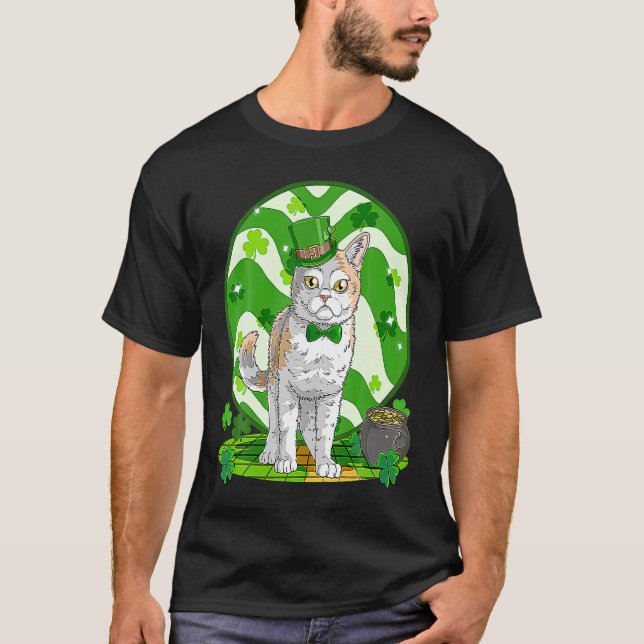 Camiseta Gato Wirehair Leprechaun Trevo da Sorte St Patrick (Frente)
