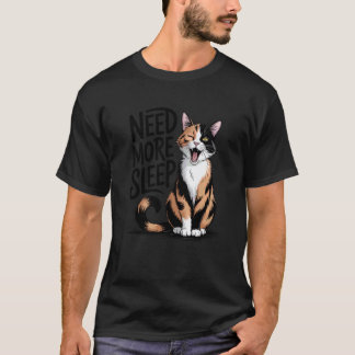 Camiseta Gato Xadrez Desenhado à Mão Precisa Dormir Mais Pi