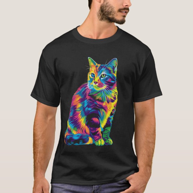 Camiseta Gato Xadrez Gato Laranja Popart (Frente)