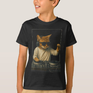 Camiseta Gato Xadrez Laranja Vintage Tocando Música Amantes