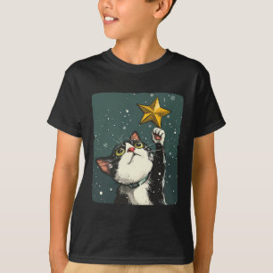 Camiseta Gato Xmas Bonito Com Costume De Topo De Estrela De