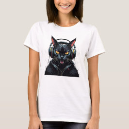 Camiseta gato zangado com fones de ouvido e gato zangado