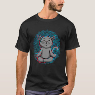 Camiseta Gato Zen Meditação Mandala Arte Atenção Animal