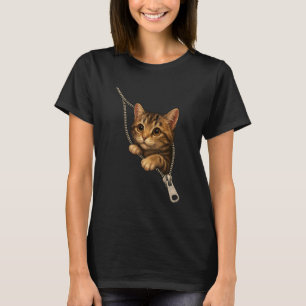 Camiseta Gato Zipper Divertido Fofo 3D Peekaboo Gatinho par
