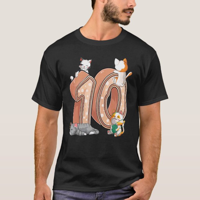 Camiseta Gatos 10ª Festa de aniversário 10 Anos Gatinho P (Frente)