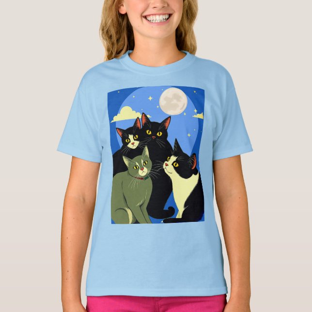 Camiseta Gatos à Espera Sob a Lua Cheia  (Frente)