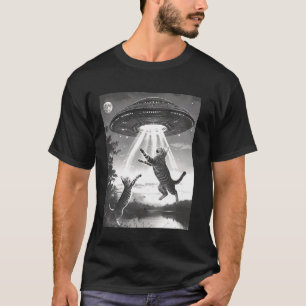 Camiseta Gatos Abdução Alienígena OVNI Disco Voador Espaço