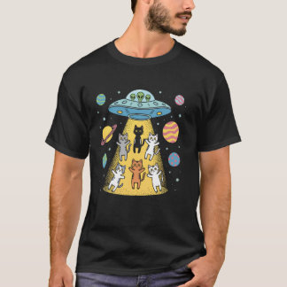 Camiseta Gatos Abdução Alienígena Ovni Engraçado Amante Esp