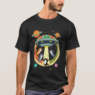 Camiseta Gatos Abdução Alienígena UFO Disco Voador Espaço M