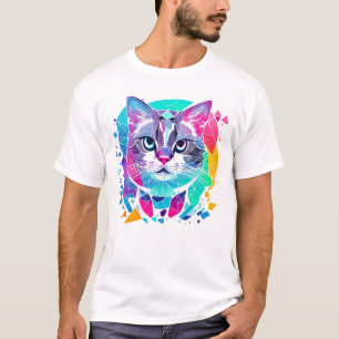 Camiseta gatos-abstrato geométricos coloridos