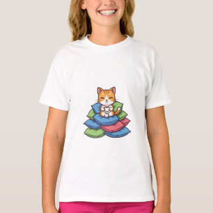 Camiseta Gatos Aconchegantes Pilha de Café Crianças