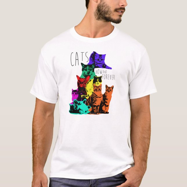 Camiseta Gatos. Agora um Forever.  Gatos da arte do poster (Frente)