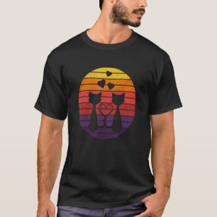 Camiseta Gatos Amam Silhueta Vintage Pôr do Sol Retrô