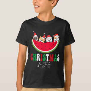 Camiseta Gatos Amantes Do Natal Em Julho Chapéu De Papai No