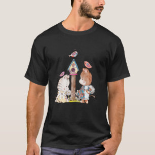 Camiseta Gatos Amáveis com Pássaros em Patchwork Vintage