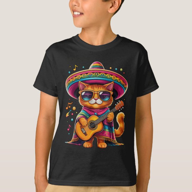 Camiseta Gatos Antes De Vatos Mexicano Cat Poncho Fiesta Ci (Frente)