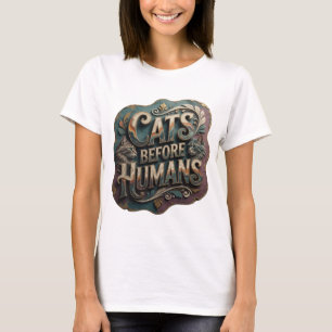 Camiseta Gatos Antes dos Humanos em Ouro Design Ousado e Di