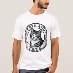 Camiseta Gatos Antigos e Tatuagens Gravação Design de Gato_