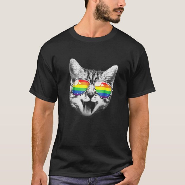 Camiseta Gatos Arco-Íris Óculos solares Gbt Orgulho gay Kit (Frente)