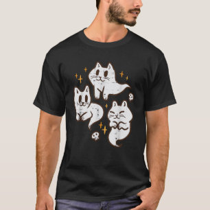 Camiseta Gatos Assustadores Fantasmas Halloween Retrô Vinta