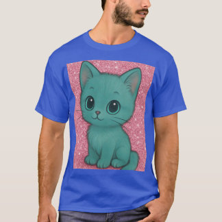 Camiseta Gatos Azul-verde em Padrão Transparente de Brilho