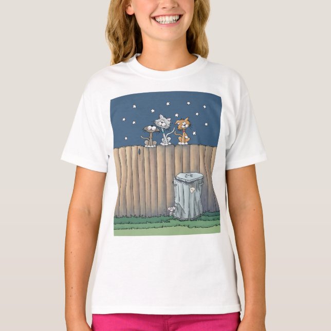 Camiseta Gatos becos em uma cerca T-Shirt (Frente)