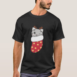 Camiseta Gatos Bonitos Na Meia De Natal Para Gato De Natal