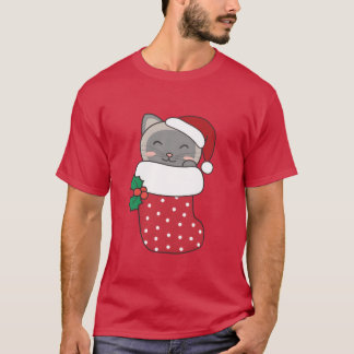 Camiseta Gatos Bonitos Na Meia De Natal Para retr De Gato D