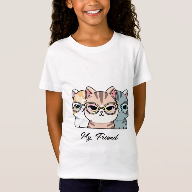 Camiseta Gatos Bonitos Vestindo Óculos Meu Amigo Alterar Te (Frente)