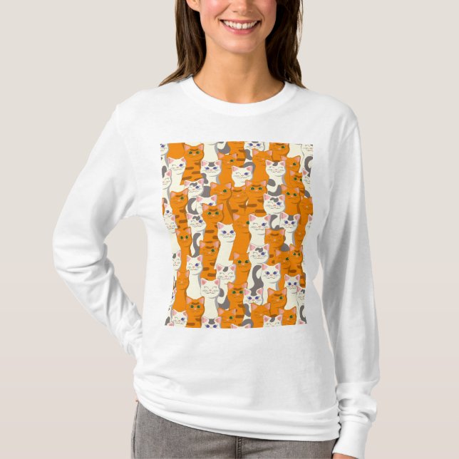 Camiseta Gatos brancos e gengibres padrão olhos verdes olho (Frente)