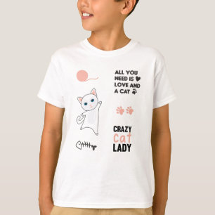 Camiseta Gatos Brancos Sintados Cor-de-Rosa Ditos De Pau