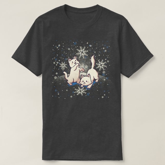 Camiseta Gatos Brincando com Flocos de Neve por Tobe Fonsec (Frente do Design)