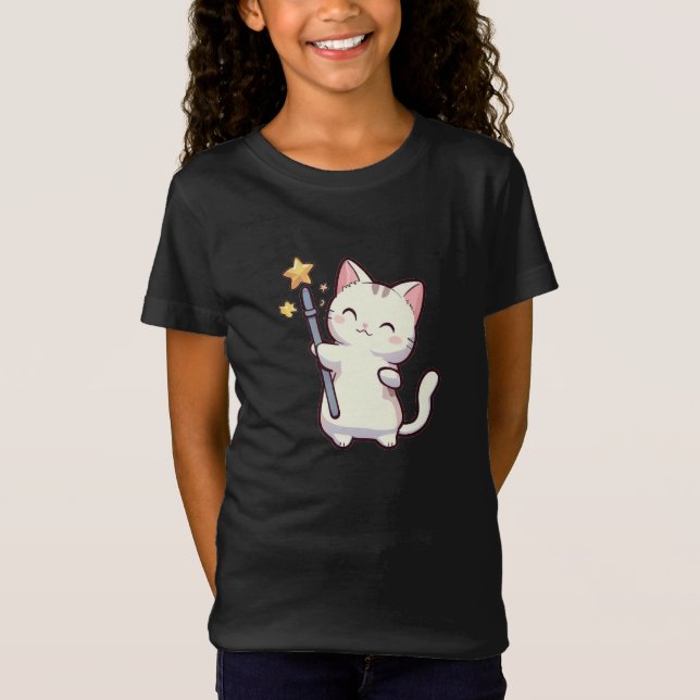 Camiseta Gatos Cachorros Segurando Varinha Mágica (Frente)