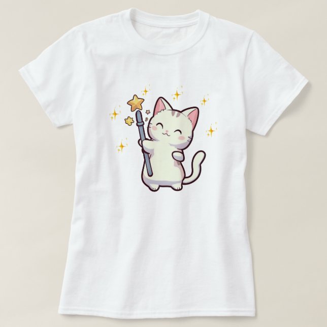 Camiseta Gatos Cachorros Segurando Varinha Mágica (Frente do Design)