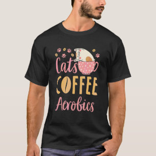 Camiseta Gatos Café Aeróbica Gato Classes de Exercícios Aer