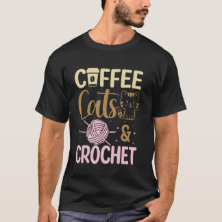 Camiseta Gatos Café Crochê Divertido Amante de Fio de Croch