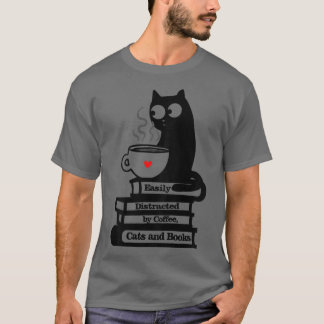 Camiseta Gatos, café e livros facilmente distraídos369