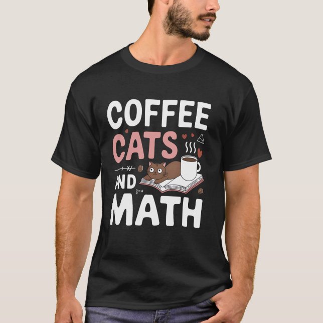 Camiseta Gatos Café e Matemática Professor Aluno De Volta à (Frente)