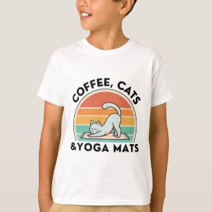 Camiseta Gatos Café E Tapetes De Ioga Meditação Mulheres Ho