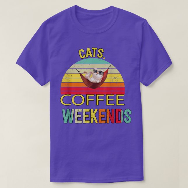 Camiseta Gatos Café Fim de Semana Humor Sarcástico  (Frente do Design)