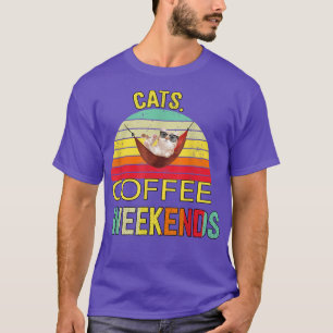 Camiseta Gatos Café Fim de Semana Humor Sarcástico