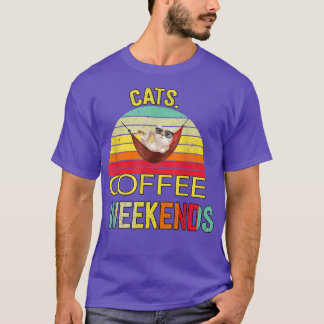 Camiseta Gatos Café Fim de Semana Humor Sarcástico 
