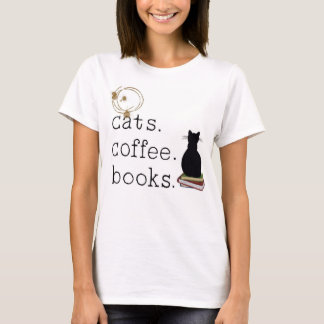 Camiseta Gatos. Café. Livros. Perfeição.