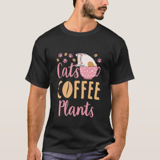 Camiseta Gatos Café Plantas Amante de Gatos e Plantas