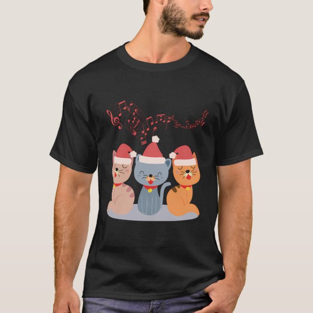 Camiseta Gatos Cantando Música De Natal (Frente)