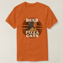 Camiseta Gatos Cerveja Pizza - Gráfico de Pôr do Sol Retro 