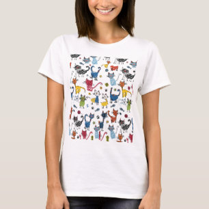 Camiseta Gatos Coloridos Vibrantes Kit de Gatinho Desenhado
