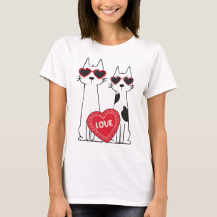 Camiseta Gatos com Óculos de Sol de Coração